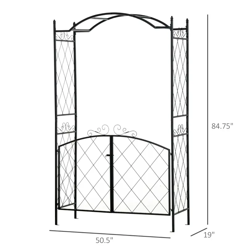 Outsunny 85" x 19" Metal Garden Arch & Gate with Elegant Scrollwork - Perfect for Climbing Vines and Outdoor Weddings