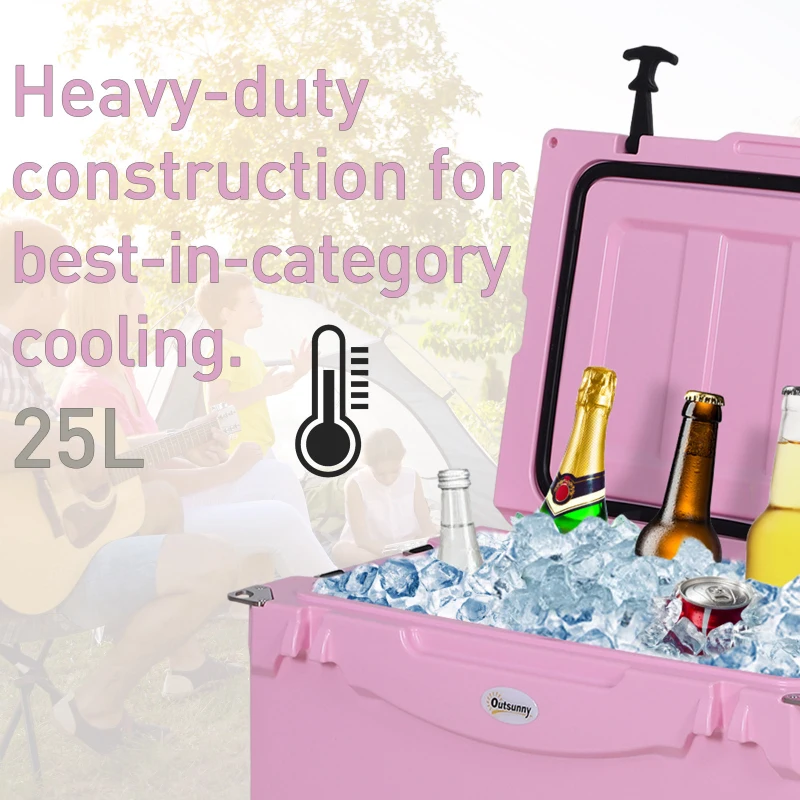 Outsunny 50 Quart Heavy Duty Ice Cooler Outdoor Insulated Cooling Box Easy Portable Cooling Bin Pink