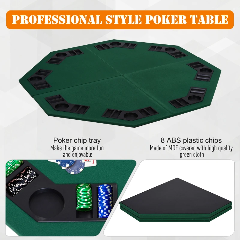 HOMCOM 48" Octagon Blackjack Poker Game Table Top Folding 8 Player Fit Various Desktop