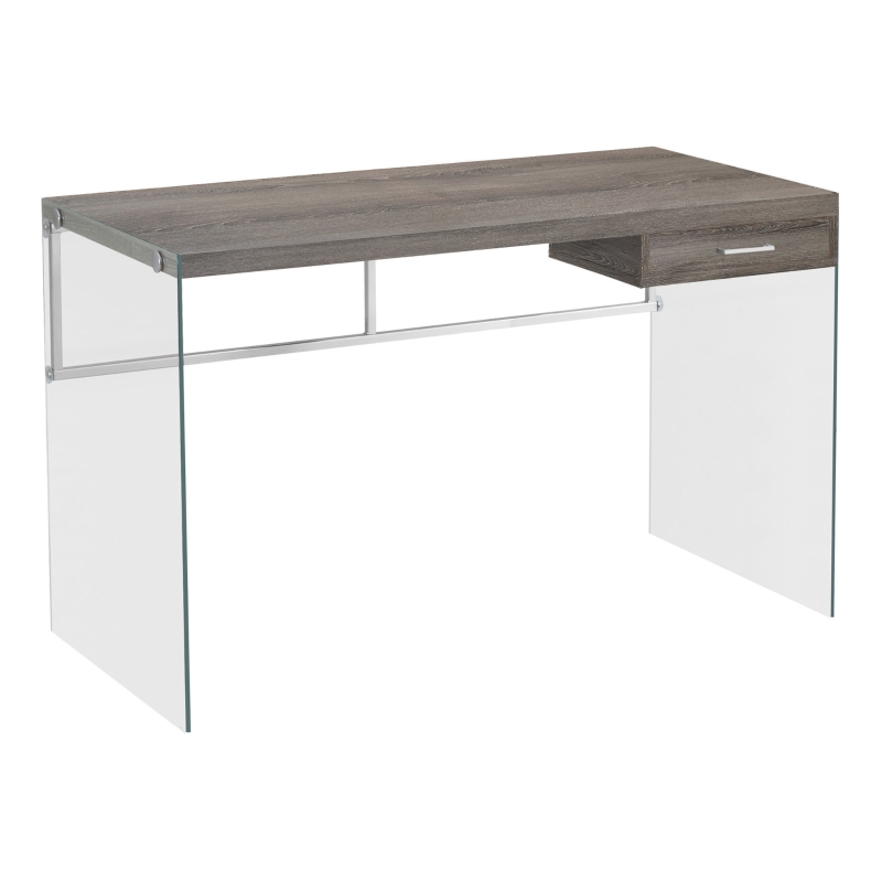 Monarch 48" Contemporary Glass Legged Writing Computer Desk with Drawer - Dark Taupe