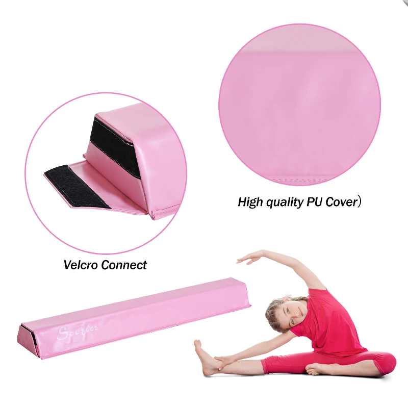 Soozier 4FT Sectional Floor Balance Beam Foam Gymnastic Training Low Height Beam for Kids Home Gym Pink