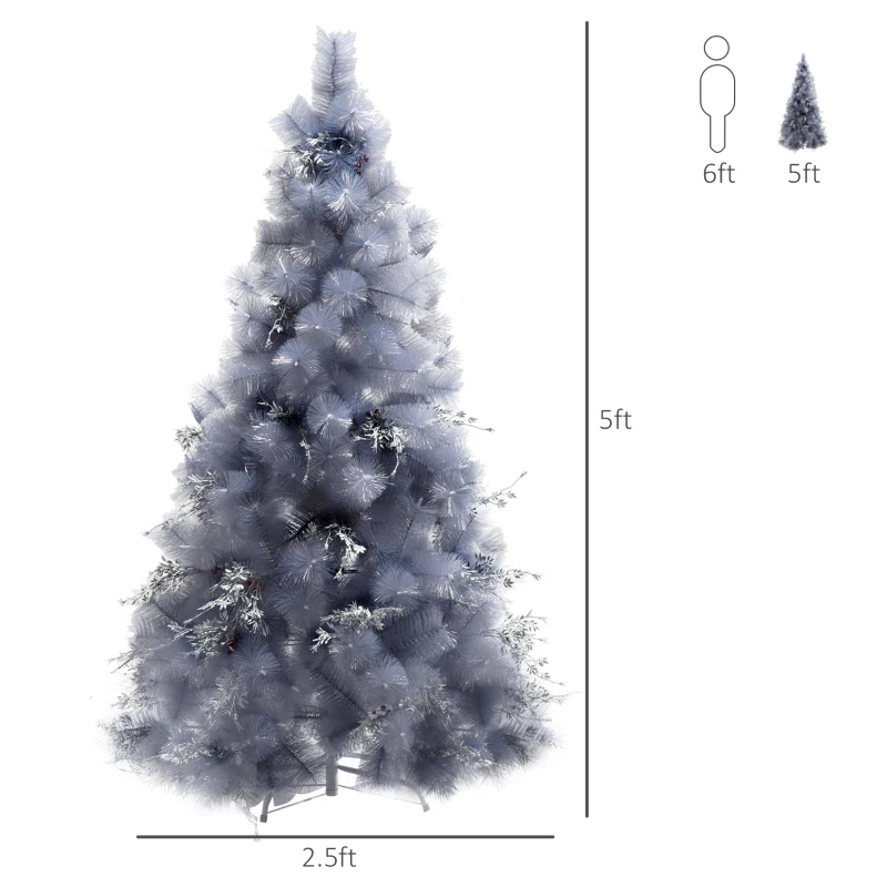 HOMCOM 5FT Christmas Tree Artificial Classic Tree Holiday Indoor Decoration, with Mental Support 222 Tips, Grey