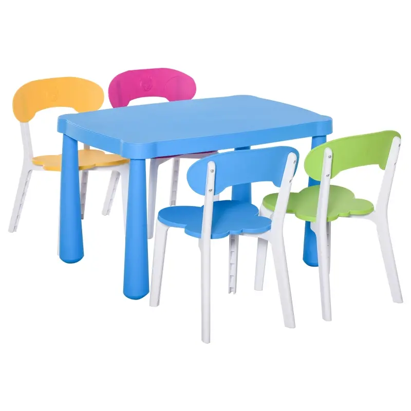 HOMCOM Kids Plastic Table and Chair Set Children's Activity Desk for Art Dining Study Toddler Furniture Cartoon Pattern, Multicolor