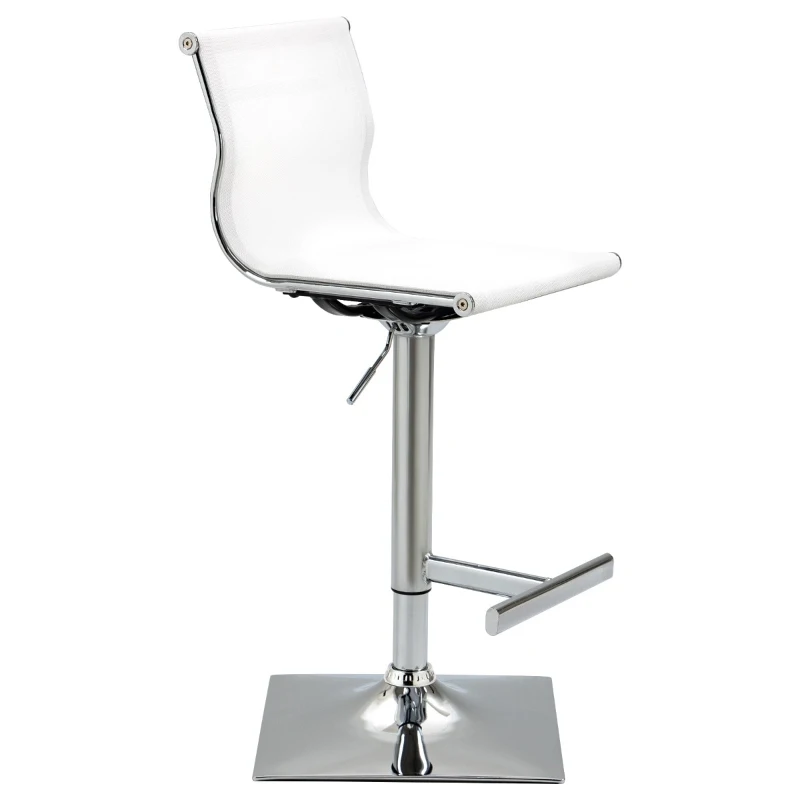 HOMCOM Modern Adjustable Bar Stool Pub Chair, Swivel Dining Stool with Gas Lift, Steel Base, Breathable Fabric Seat for Kitchen Island Counter, White