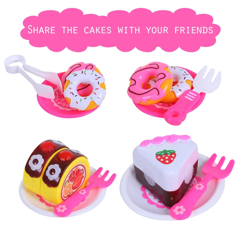 HOMCOM 25 pcs Kids Cart Cake Pretend Play Playset Educational Toy