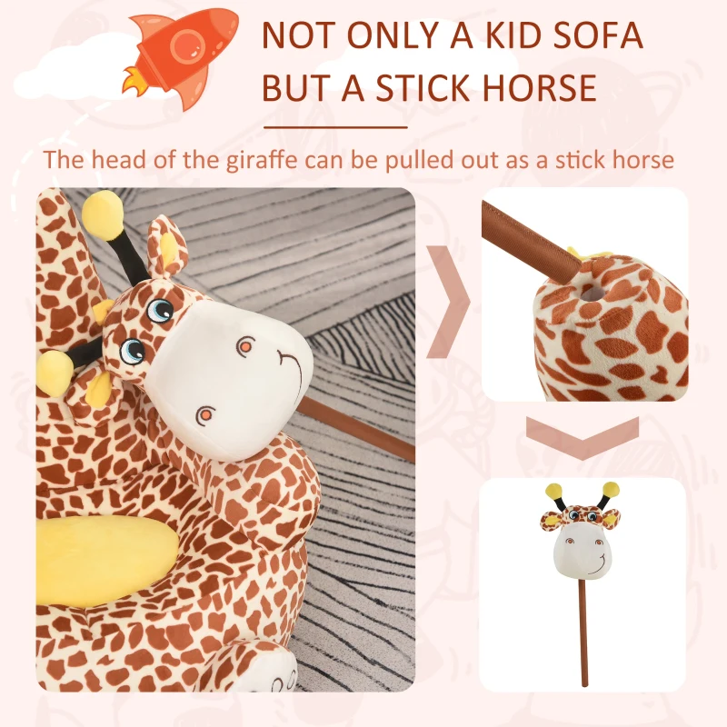 Qaba Giraffe Kids Chair Sofa Flannel Covered Armchair Stick Horse Child Chair with Padded Seat for 18-36 Months - Brown