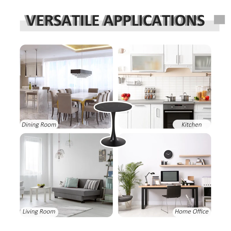 HOMCOM 27.5" Round Dining Table with Metal Pedestal Base for Living Room, Natural Wood/Black