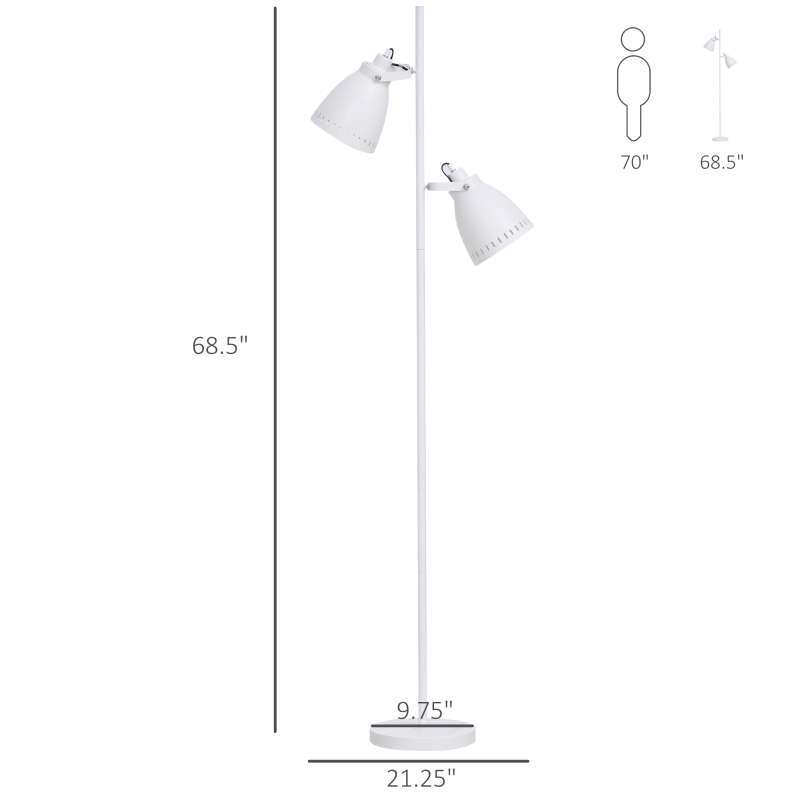 HOMCOM Modern Tree Shape Floor Lamp with 2 Adjustable Lights Round Base Home