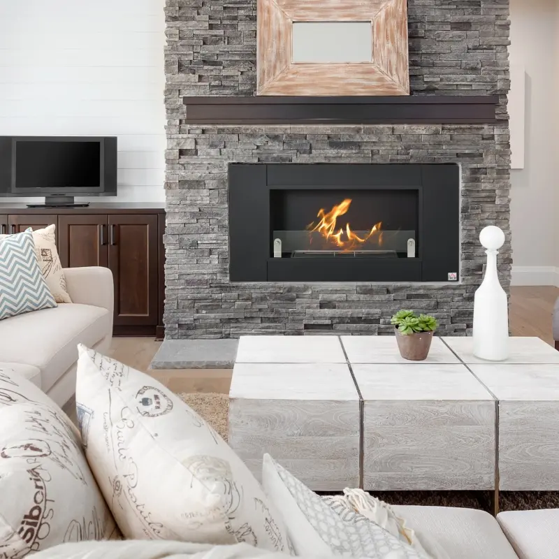 HOMCOM Ethanol Fireplace, 43.25" Wall-Mounted 0.73 Gal Stainless Steel Max 323 Sq. Ft., Burns up to 4 Hours, Black
