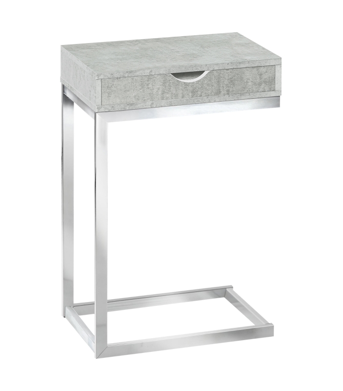 Monarch 25" Contemporary Polished Chrome Metal Frame C-Shaped Side Accent Table with Storage Drawer - Grey Cement-Look Finish
