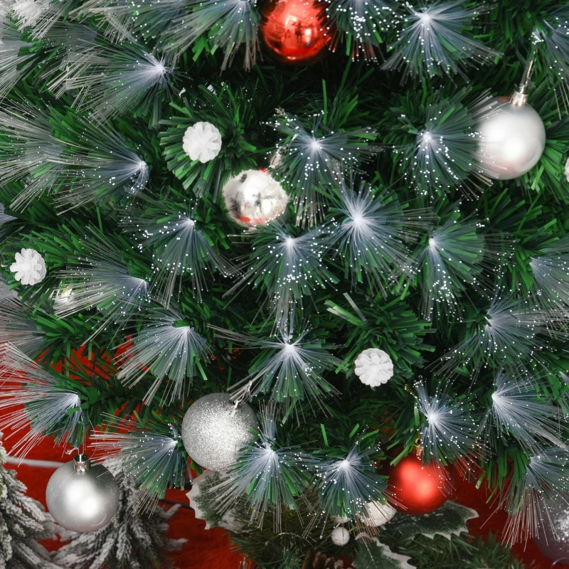 HOMCOM 5ft Tall Pre-Lit Douglas Fir Artificial Christmas Tree with Fiber Optic Ball LED Lights and 180 Tips, Green