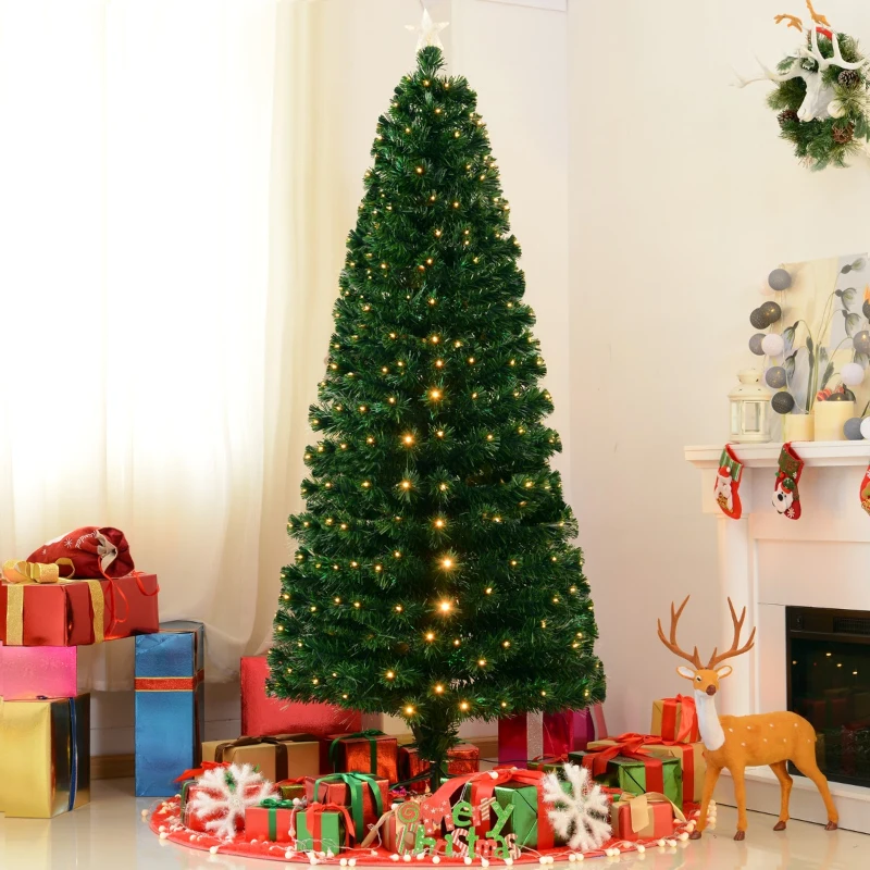 HOMCOM 7ft Tall Pre-Lit Artificial Fiber Optic LED Lighted Christmas Tree