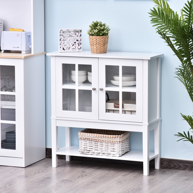 HOMCOM Modern Sideboard Buffet Cabinet Wood Console Table with Glass Doors Kitchen Dining Room Furniture White