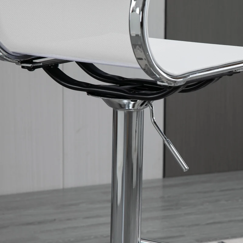 HOMCOM Modern Adjustable Bar Stool Pub Chair, Swivel Dining Stool with Gas Lift, Steel Base, Breathable Fabric Seat for Kitchen Island Counter, White