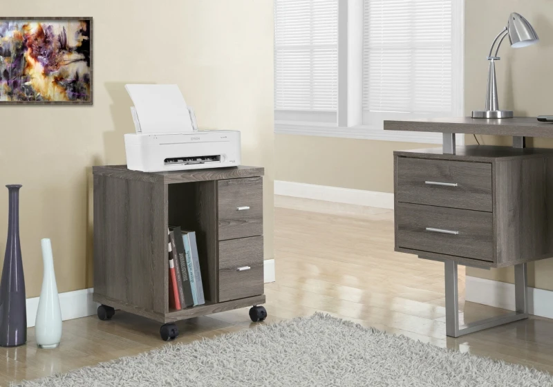 Monarch 2-Drawer Hollow-Core Rolling Computer Stand on Castors - Dark Taupe