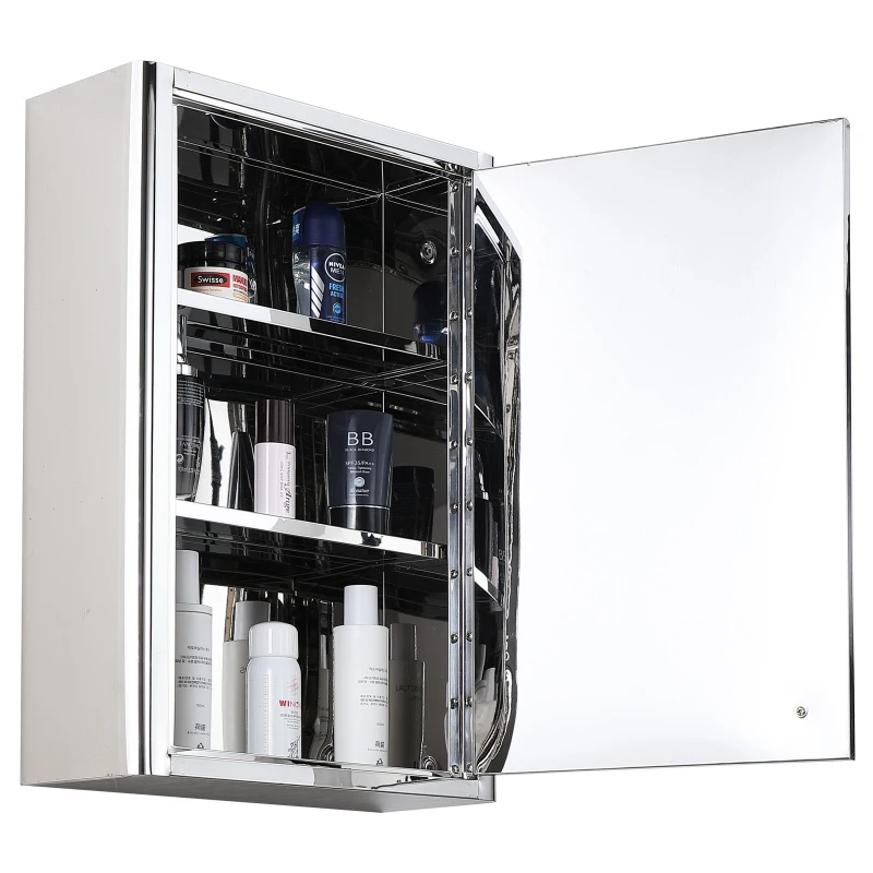 kleankin Vertical Medicine Cabinet Bathroom Wall Mounted Mirror Storage Stainless Steel