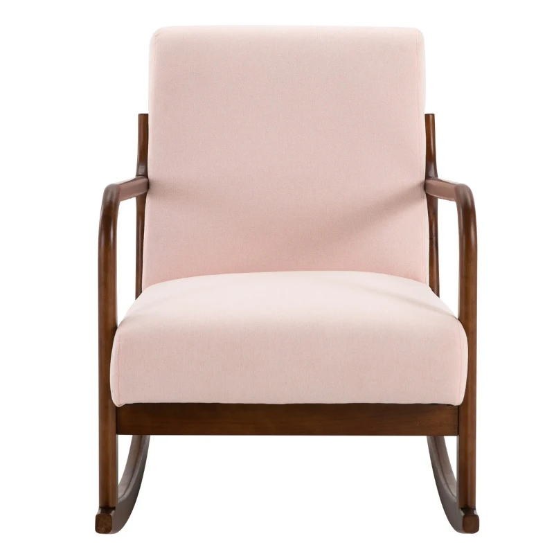 HOMCOM Upholstered Rocking Armchair with Wood Base and Linen Fabric Padded Seat for Living Room, Pink