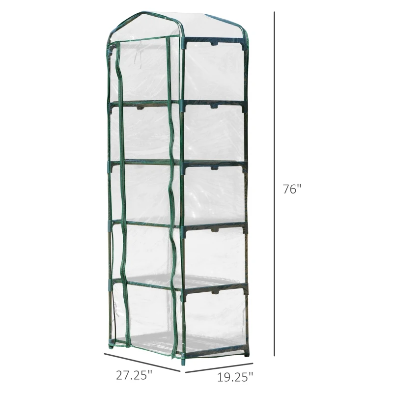 Outsunny 27'' x 19'' x 76'' 5 Tier Mini Greenhouse Outdoor Flower Stand Transparent PVC Cover Steel Frame