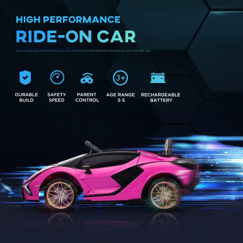 Aosom Lamborghini SIAN 12V Kids Rechargeable Ride On Car Toy w/ Remote Control, Pink