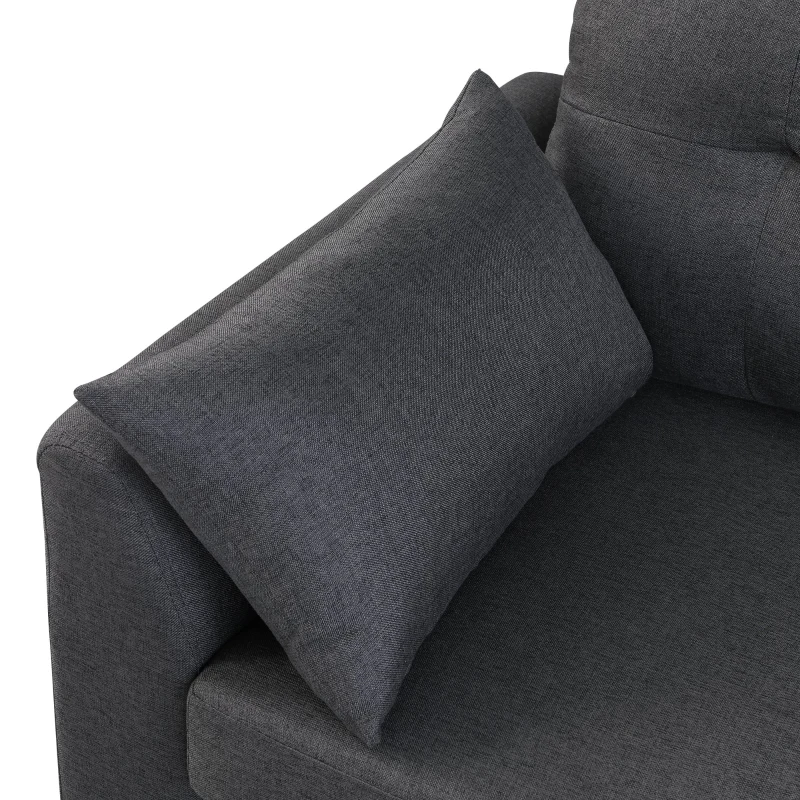 HomCom Elegant 3 Piece Sofa Chaise Lounge Set with Wooden Leg Footstool, & Large Multifunctional Loveseat - Grey