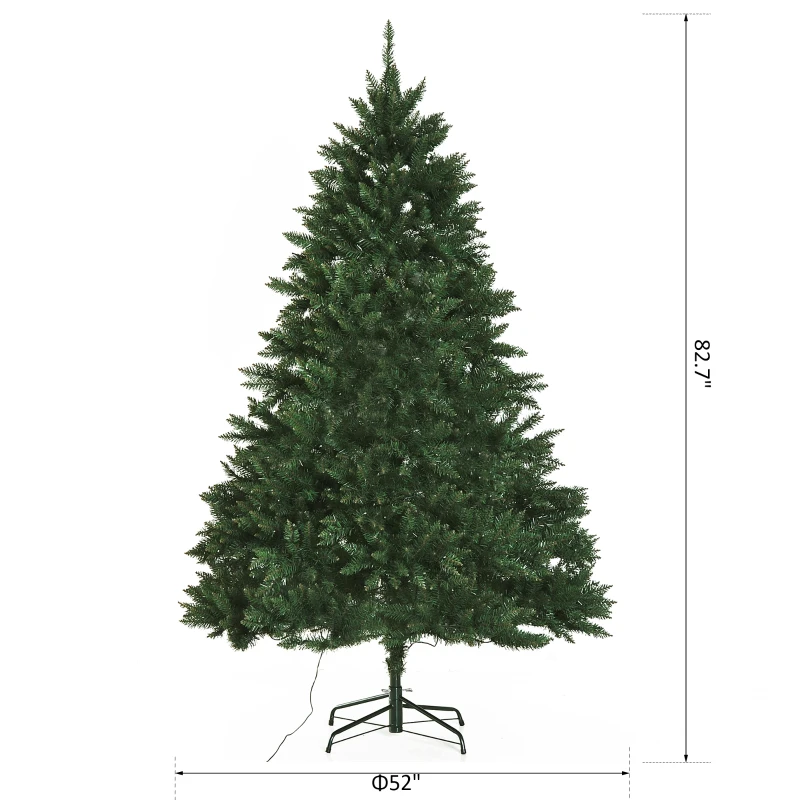 HOMCOM 6.9ft Pre-Lit Artificial Christmas Tree Hinged Spruce Xmas Tree Winter Holiday Decor 700 Lights w/ Stand Seasonal Decoration Green