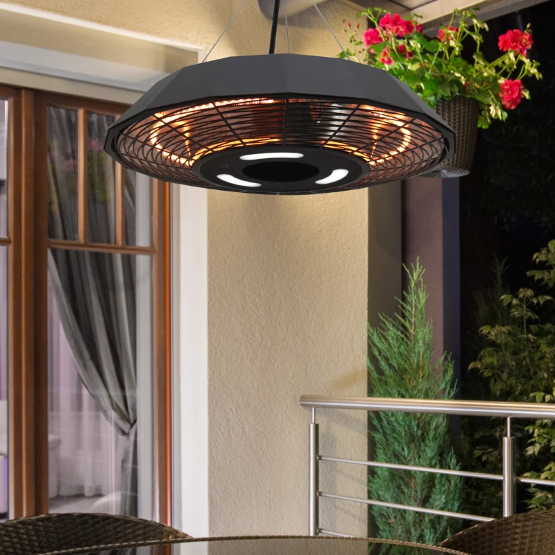 Open Box Outsunny 1500 Watt Energy Efficient Indoor Outdoor Ceiling Mounted Electric Patio Heater with Remote - Black