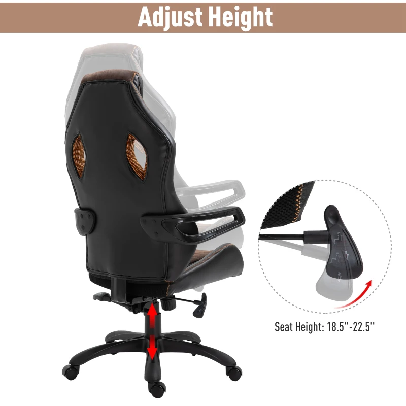 Vinsetto Swivel Racing Game Office Rocking Chair PU Leather Adjustable Height  Brown