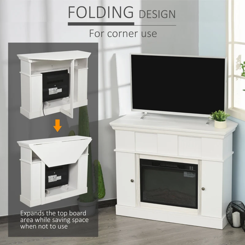 HOMCOM 45.25" W x 36.5" H Electric Fireplace Mantel TV Stand, Media Console Center Cabinet with 2 Cabinets with 2 Adjustable Shelves, and Remote Control, White