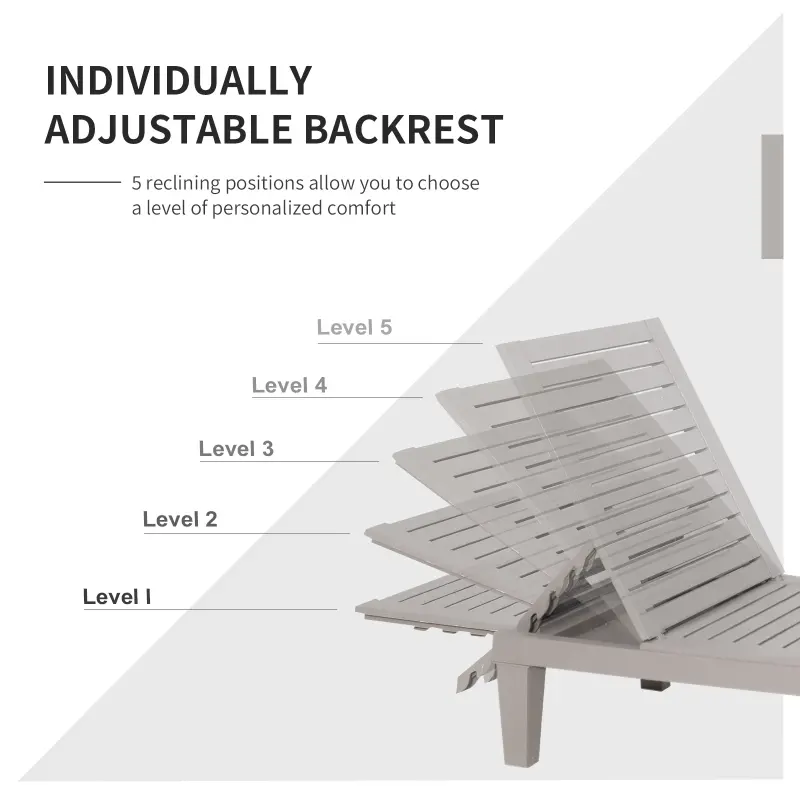 Outsunny Outdoor Patio Double Chaise Lounge Chair with 5-Level Adjustable Backrest, Zippered Cushions, & Modern Design