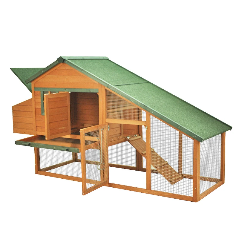 PawHut 87"Lx29"Wx46" Deluxe Backyard Wood Chicken Coop Rabbit Poultry Hen House with Run Nesting Box