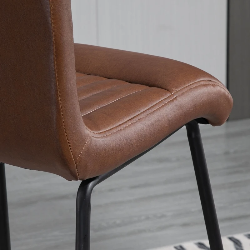 HOMCOM 30" Industrial Bar Stool, PU Leather Barstool with Footrest, Upholstered Armless Pub Height Chair, Brown / Black