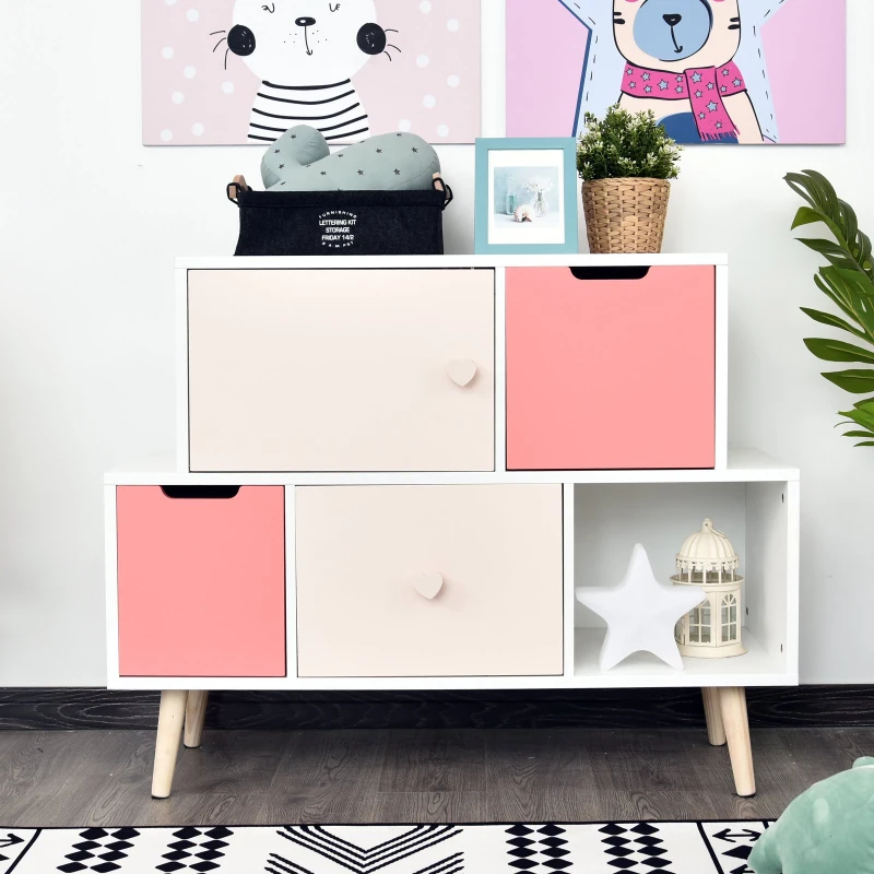 HOMCOM Kids Cabinet Bedroom Storage Organization Unit Bedroom Pink
