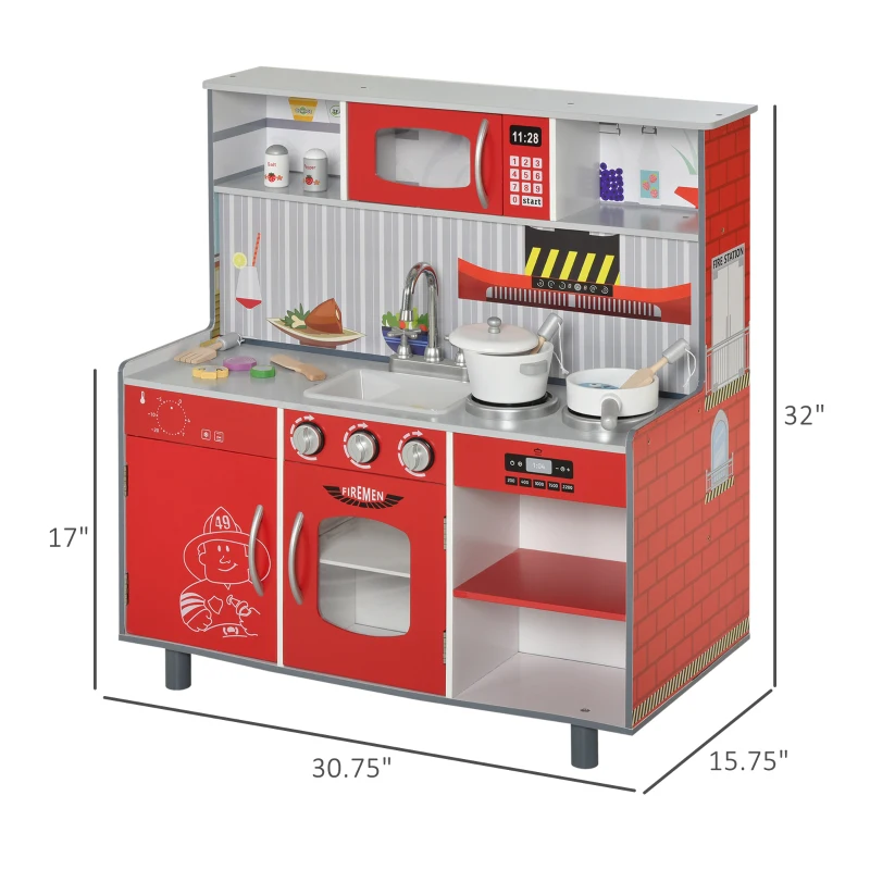 Qaba 2 in 1 Multifuction Kids Kitchen Play Set with Accessories Large Play Kitchen Red