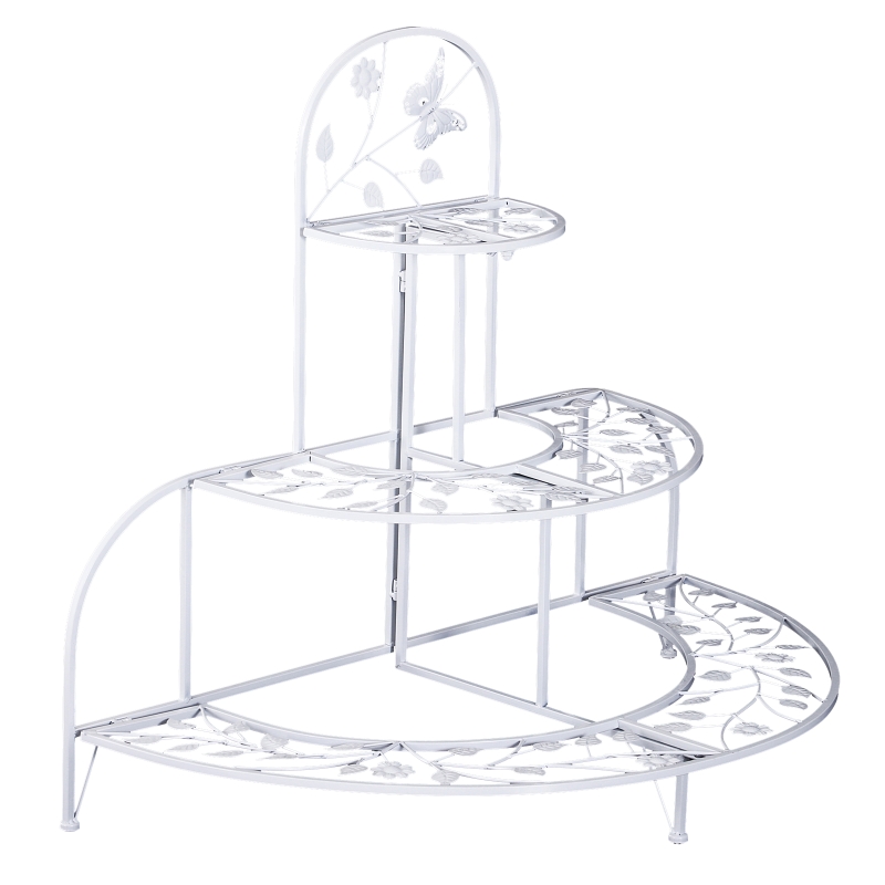 Outsunny 3' 3 Tier Metal Butterfly and Leaf Outdoor Potted Plant Stand - White