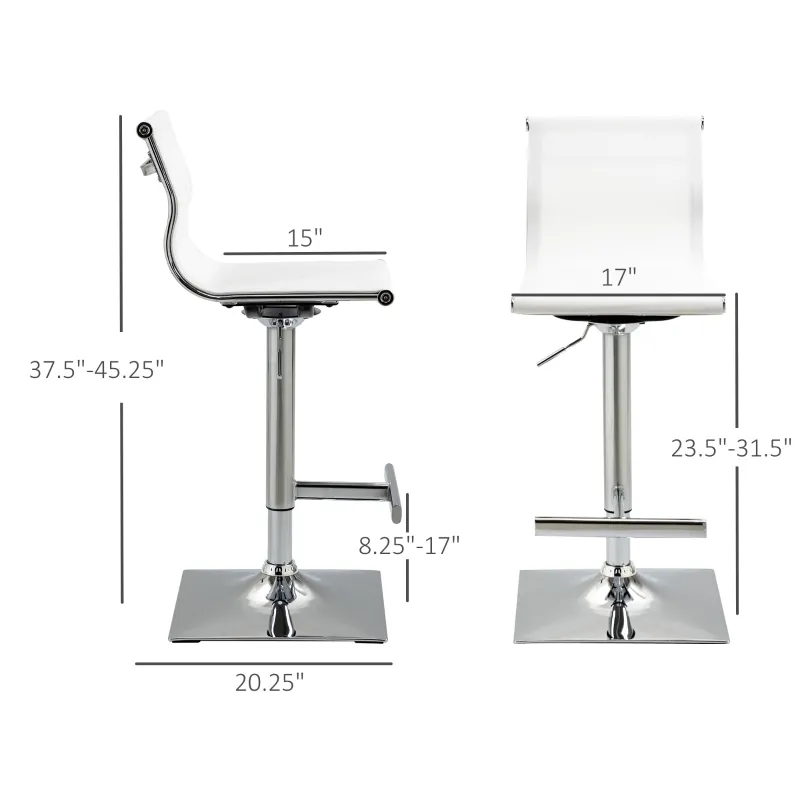 HOMCOM Modern Adjustable Bar Stool Pub Chair, Swivel Dining Stool with Gas Lift, Steel Base, Breathable Fabric Seat for Kitchen Island Counter, White