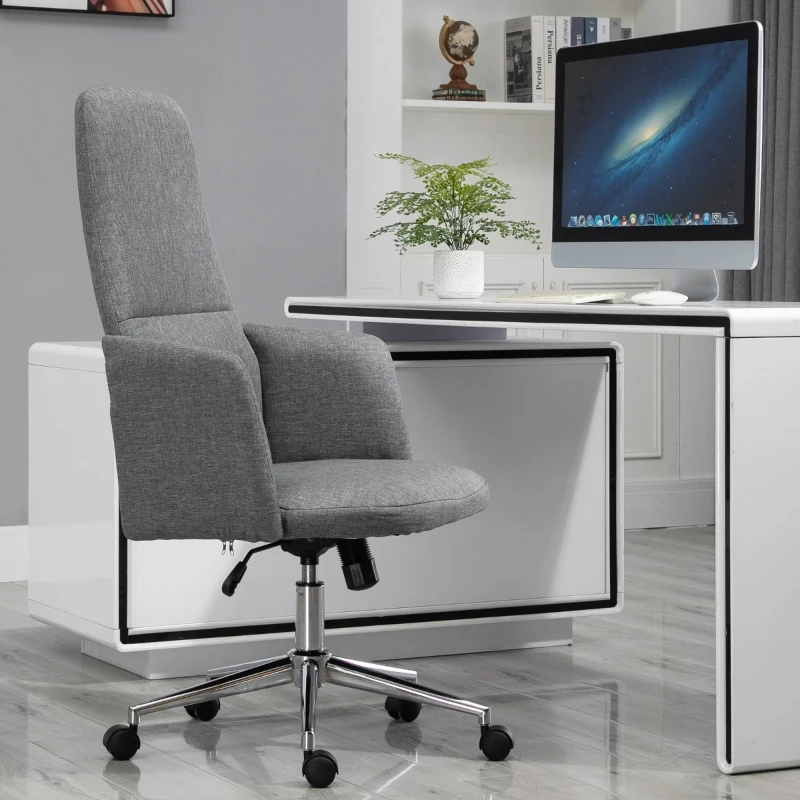 Vinsetto High Back Office Computer Chair with Breathable Fabric, Padded Armrest, and Swivel Wheels - Grey