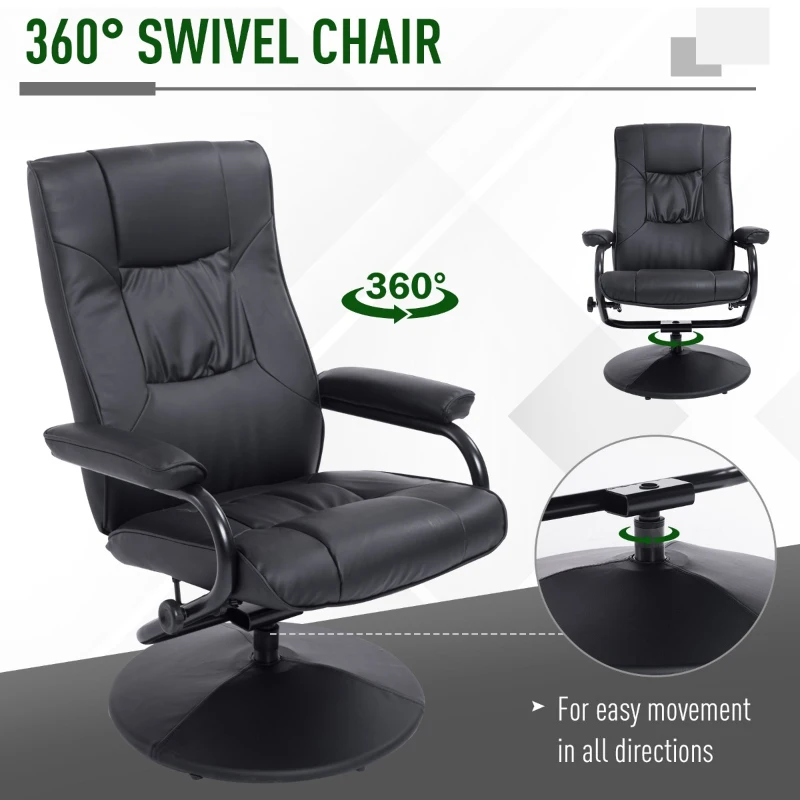 HomCom Ergonomic Faux Leather Lounge Armchair Recliner And Ottoman Set - Black