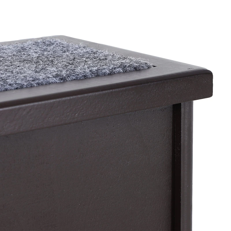 PawHut 3 Step Wooden Carpeted Non Slip Pet Stairs Ramp for Cats and Small Dogs - Brown