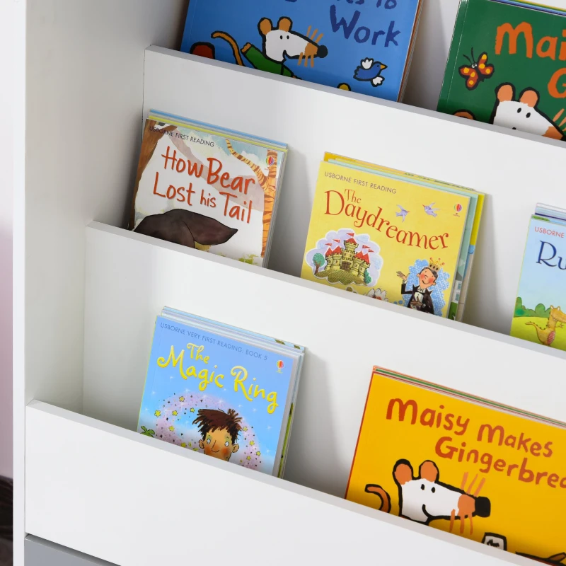 HOMCOM 3-Tier Bookcase with Drawer House Shaped Storage Organizer Bedroom Study Room for Children White & Grey