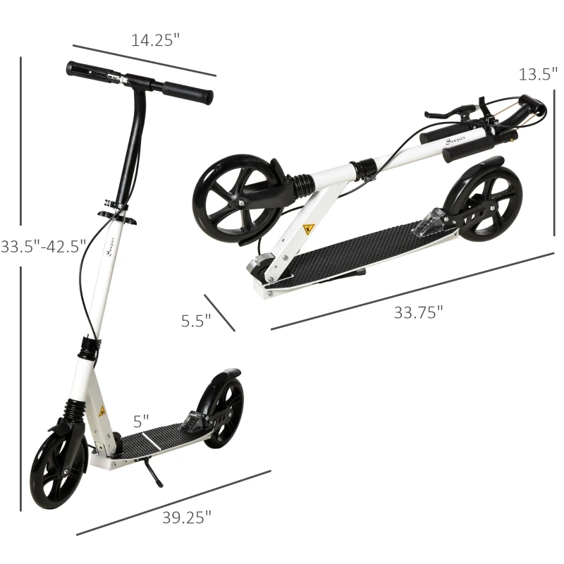 Soozier one-click Folding Kick Scooter for 14+ w/ Adjustable Handlebar, Push Scooter with Kickstand, Dual Brake System, Shock Absorber, 7.75'' Wheels & ABEC-7 Bearings, White