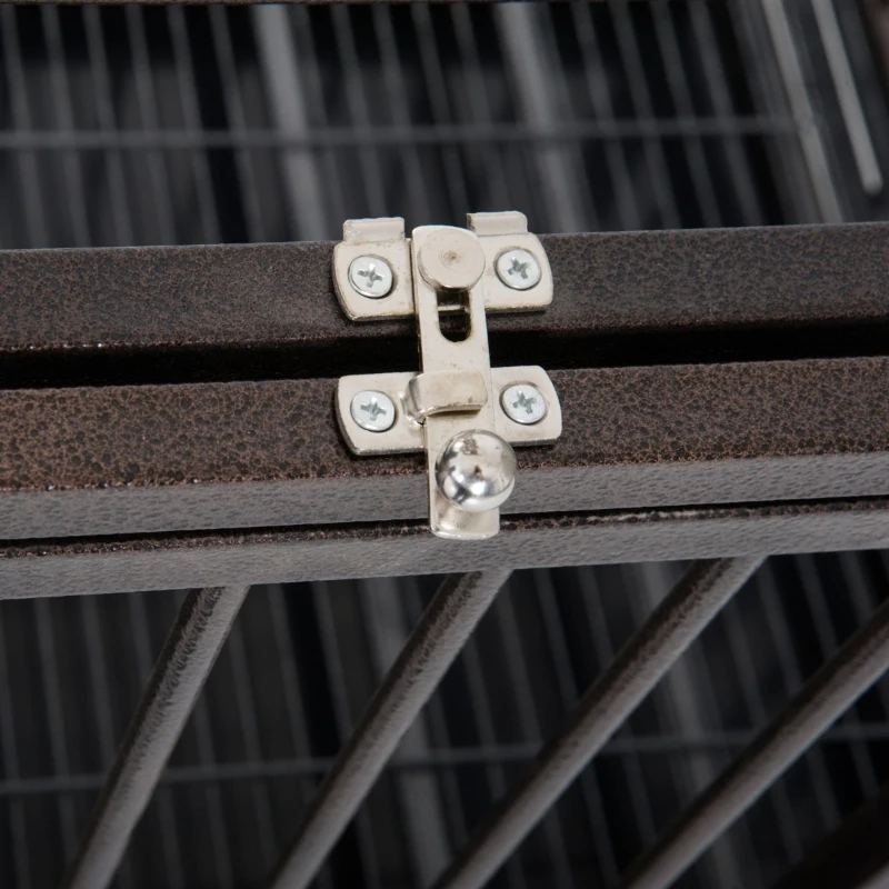 PawHut 42" Heavy Duty Dog Crate Metal Cage Kennel with Lockable Wheels, Double Door and Removable Tray, Brown