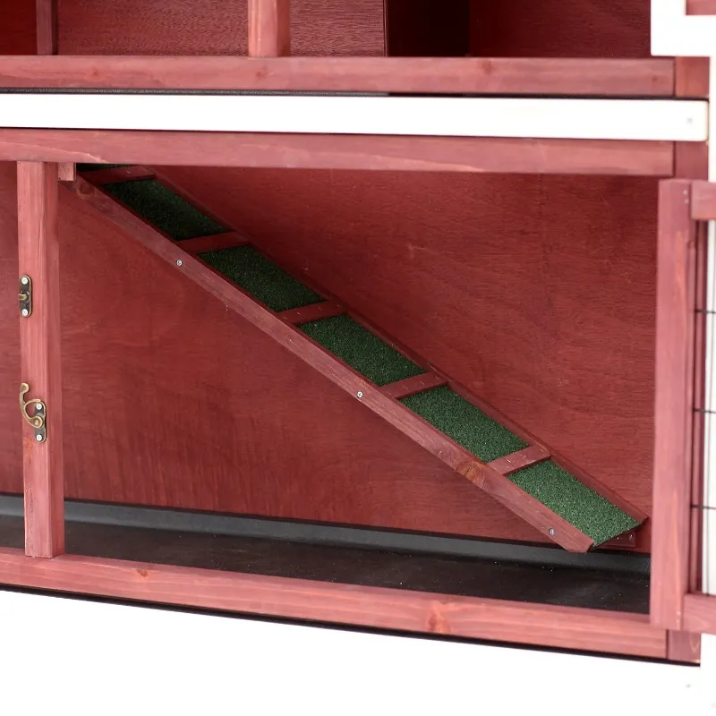 PawHut Rabbit Hutch 48" 2-Story Elevated Stacked Wooden Rabbit Hutch Small Animal Habitat with Ramp Between Both House Areas
