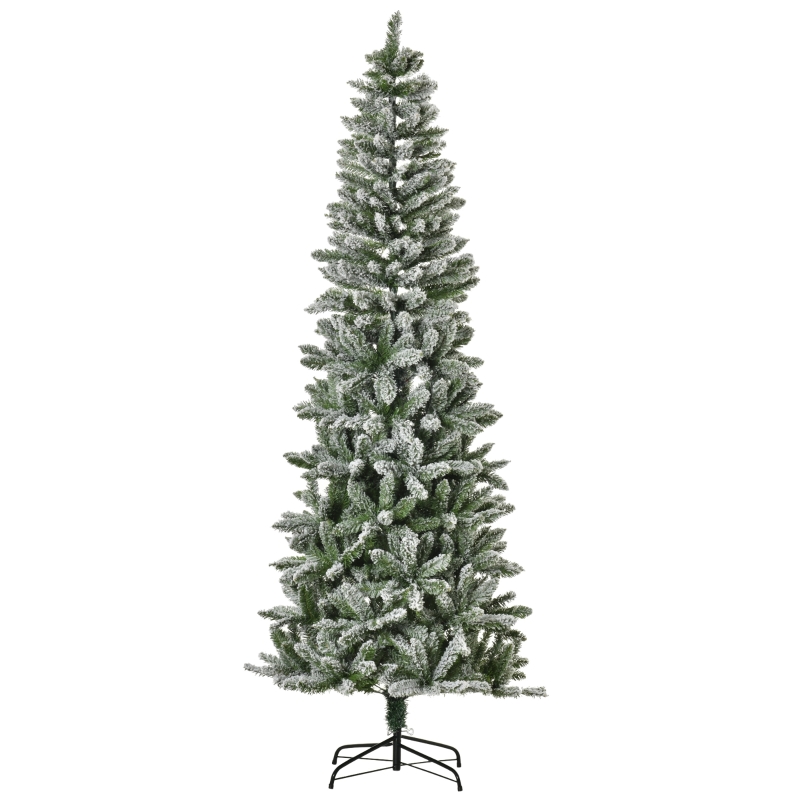HOMCOM 7.5ft Artificial White Flocked Christmas Tree Pencil Tree for Holiday Home Décor