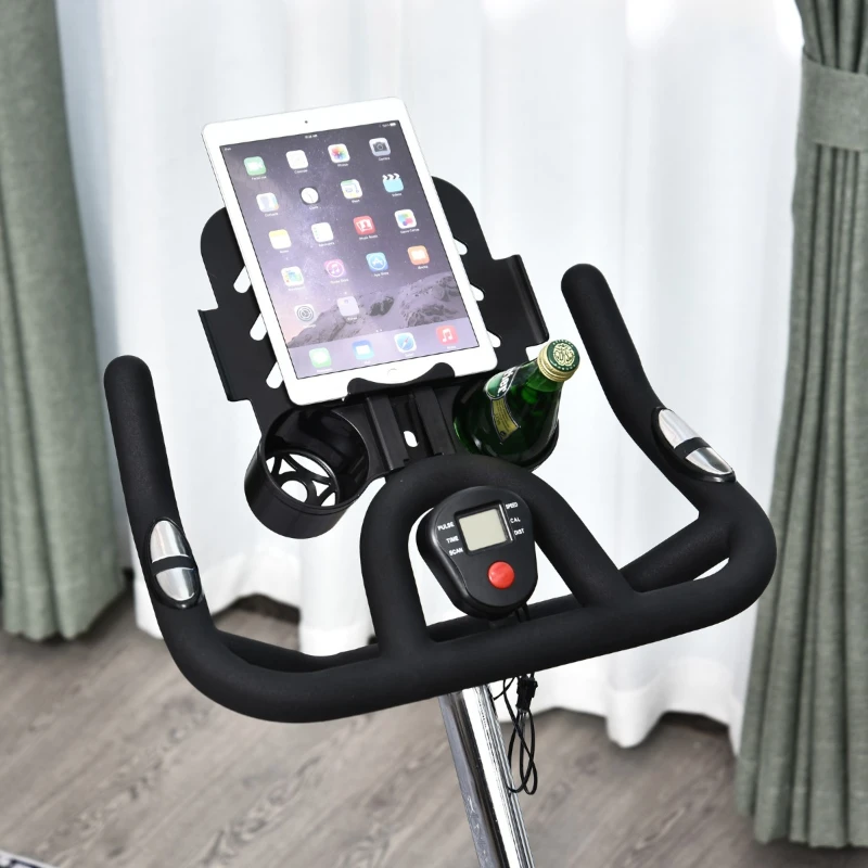 Soozier Stationary Exercise Bike with Deluxe Design Triangular Stand with Adjustable Resistance 28lbs Flywheel Phone Pad and Bottle Holder and LCD Monitor for Home Cardio Workout Fitness