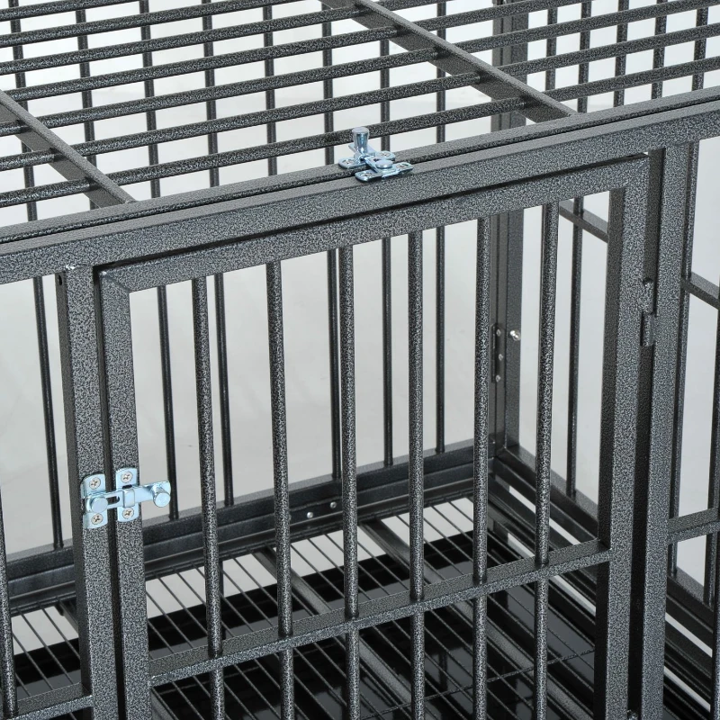 PawHut Heavy Duty Dog Cage Wheeled Pet Crate Exercise Kennel Double Door w/ Metal Tray Grey