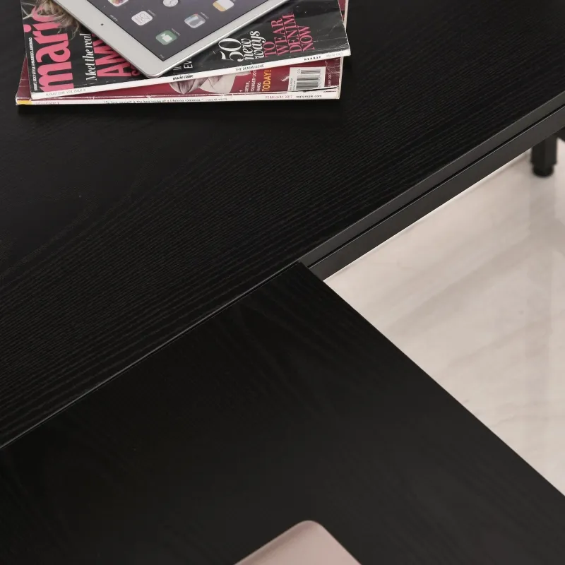 HOMCOM 55 Inch L Shaped Computer Desk with Hutch, Corner Desk for Home Office and Study, Writing Workstation with 2 Storage Compartments, Black