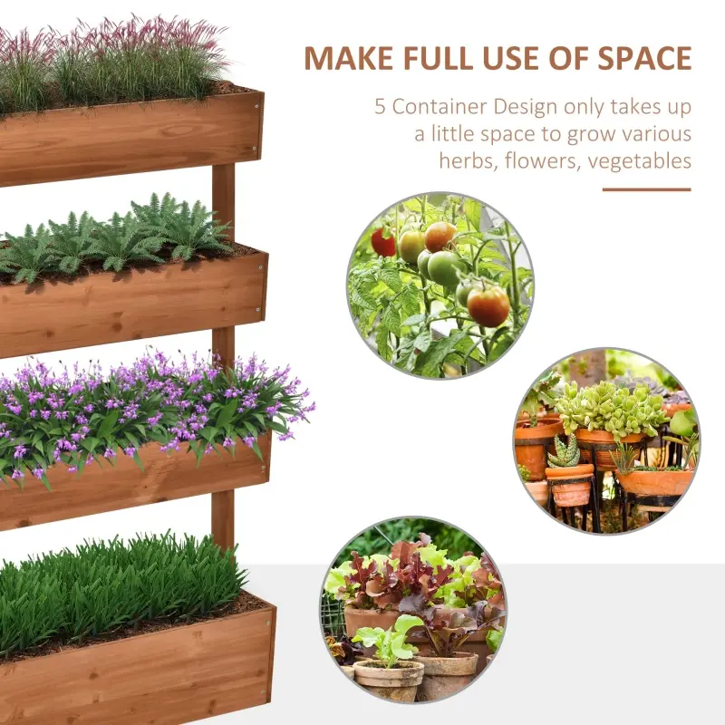 Outsunny Vertical Garden Planter, Wooden 4 Tier Planter Box, Self-Draining with Non-Woven Fabric for Outdoor Flowers, Vegetables and Herbs, Orange