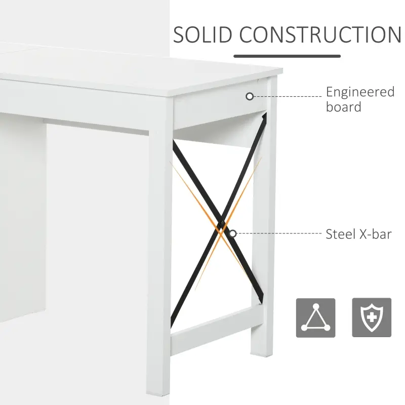 HOMCOM Home Office Computer Desk with Lower Storage Cabinet and X Bar Metal Frame, White