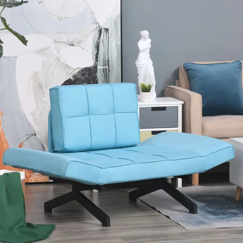 HOMCOM Convertible Accent Chair Single Sofa with Upholstered Fabric Cushion and Steel Legs for Compact Living Room, Blue
