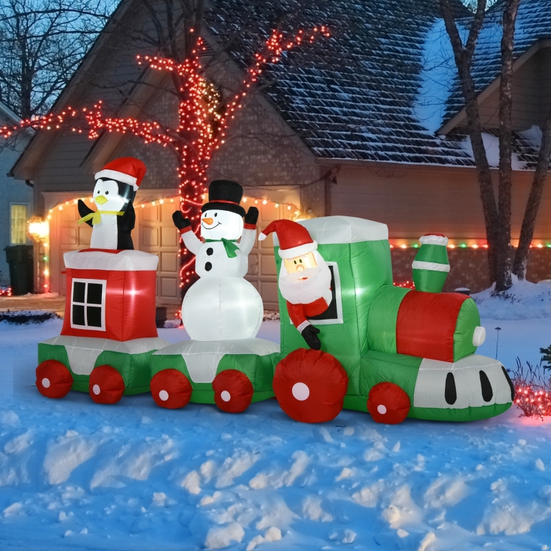 HOMCOM 11' Long Lighted Christmas Inflatable Train Santa Claus Indoor Outdoor